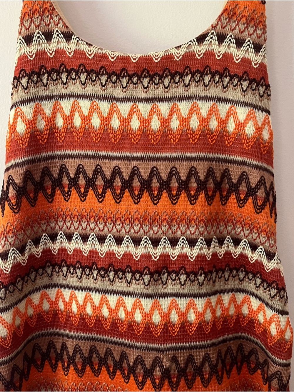 Knit Halter Bodycon Dress Small Brown Orange Zig Zag Scoop Neck Beachy Shein - Picture 2 of 6